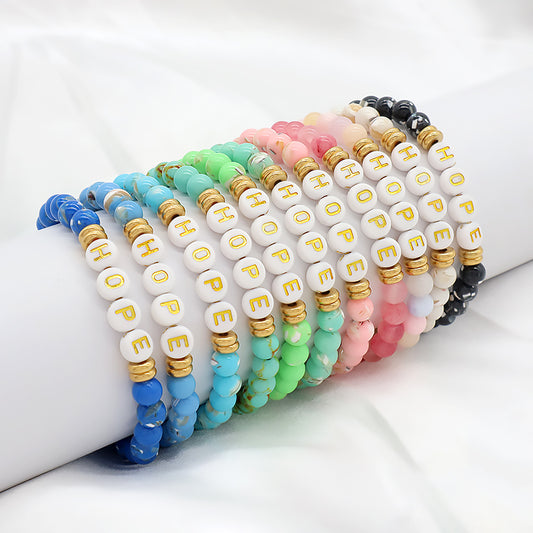 Wholesale Custom Newest Handmade Resin Letters Charm Bracelets Jewelry Natural Stone Beaded Bracelet For Women