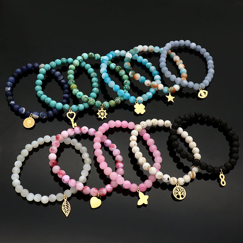 Newest Wholesale Manufacture Oem Customized Handmade Fashionable Stainless Steel Pendant Natural Stone Beads Bracelet For Gift Women