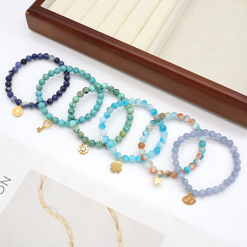 Newest Wholesale Manufacture Oem Customized Handmade Fashionable Stainless Steel Pendant Natural Stone Beads Bracelet For Gift Women