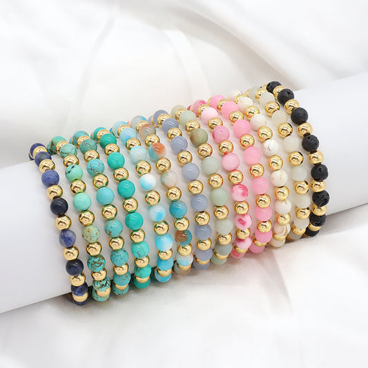 Factory Newest Wholesale Manufacture OEM Customized Handmade Fashionable Brass Bead Natural Stone Beads Bracelet For Gift Women