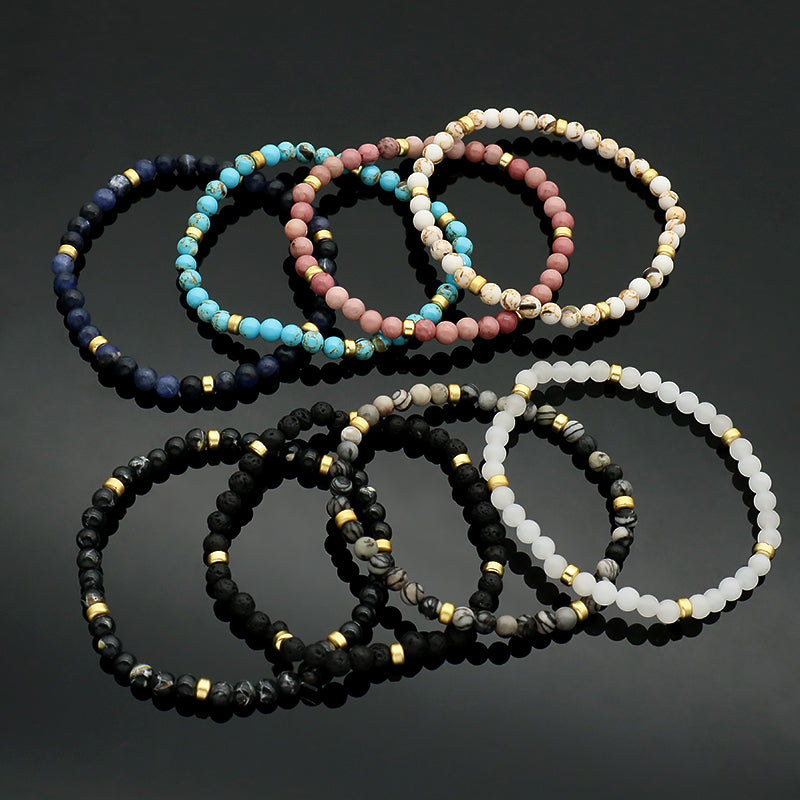 Custom Wholesale Trendy Manufacture Gemstone Gold Plated 5mm Natural Stone Beads Elastic Handmade Bracelet