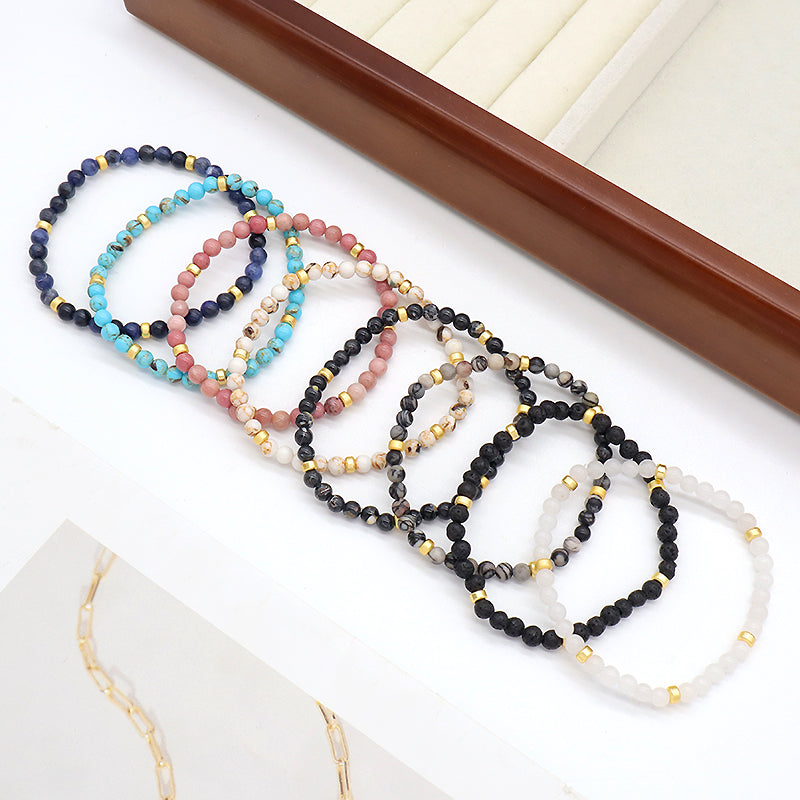 Custom Wholesale Trendy Manufacture Gemstone Gold Plated 5mm Natural Stone Beads Elastic Handmade Bracelet