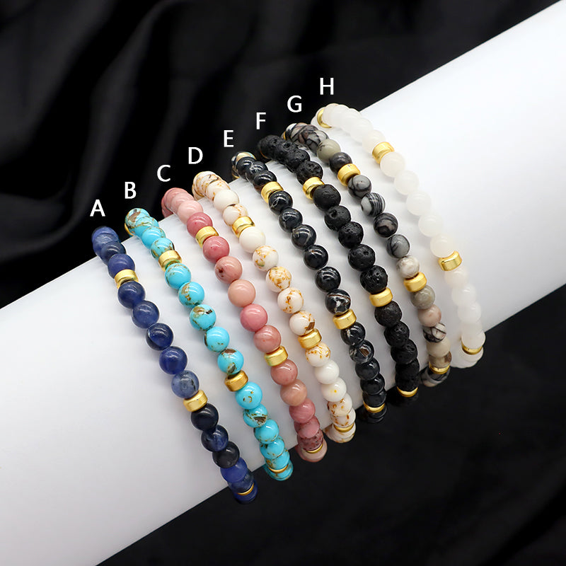 Custom Wholesale Trendy Manufacture Gemstone Gold Plated 5mm Natural Stone Beads Elastic Handmade Bracelet