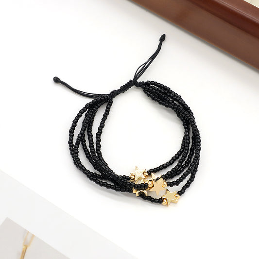 Wholesale Custom Fashionable Trendy Women Handmade  Five-Layer Gold Plated Stars Charm Seed Beads Beaded Bracelet