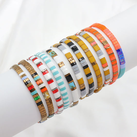Wholesale Custom Colorful Various Handmade Miyuki Jewelry Gift Elastic Flat Tile Miyuki Tila Beads Bracelet For Women Girls