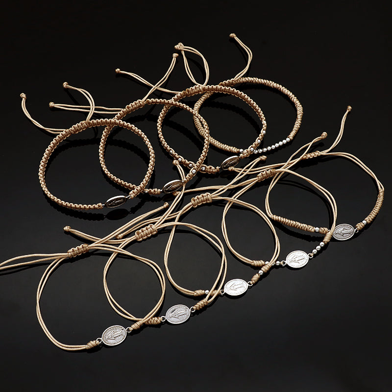 Newest Wholesale Handmade China Factory Gold Plated 925 Sterling Silver Pendant Beads Cotton Thread Bracelet For Gift Women