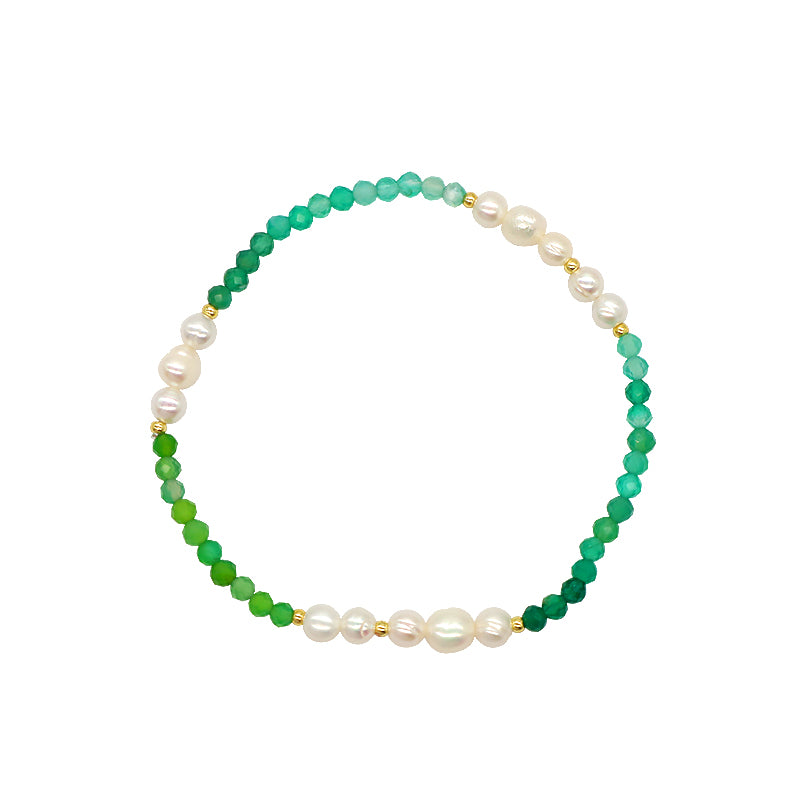 Handmade Wholesale Women OEM Customized Fashion Gold Plated Charm Elastic Fresh Water Pearl Natural Stone Beads Bracelet