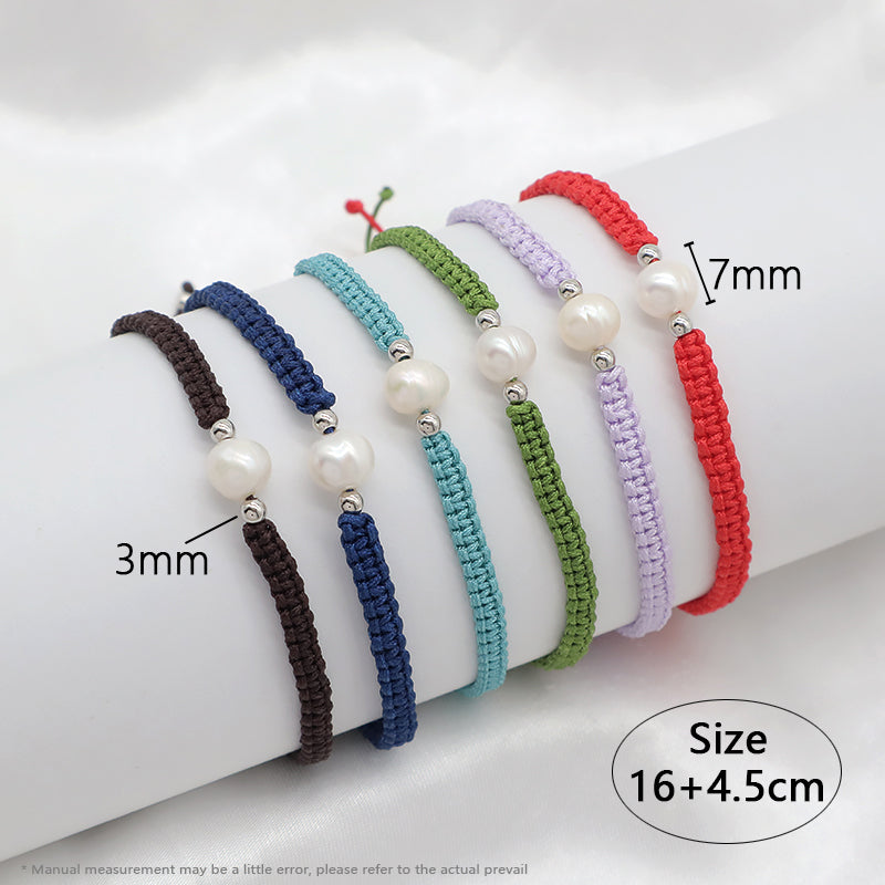 Handmade OEM Wholesale Custom Manufacture Adjustable Hand-woven Thread 925 Sterling Silver Beads Fresh Water Pearl Charms Jewelry Bangle Bracelet