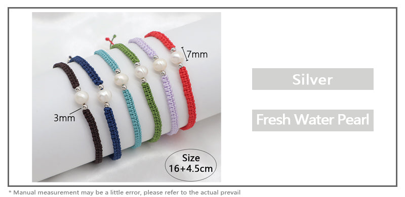 Handmade OEM Wholesale Custom Manufacture Adjustable Hand-woven Thread 925 Sterling Silver Beads Fresh Water Pearl Charms Jewelry Bangle Bracelet