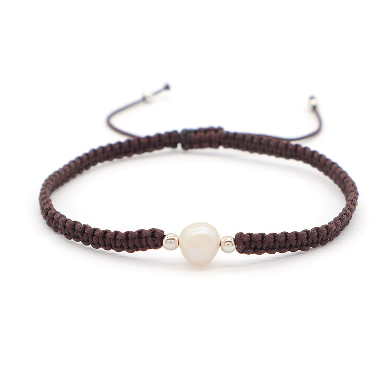 Handmade OEM Wholesale Custom Manufacture Adjustable Hand-woven Thread 925 Sterling Silver Beads Fresh Water Pearl Charms Jewelry Bangle Bracelet