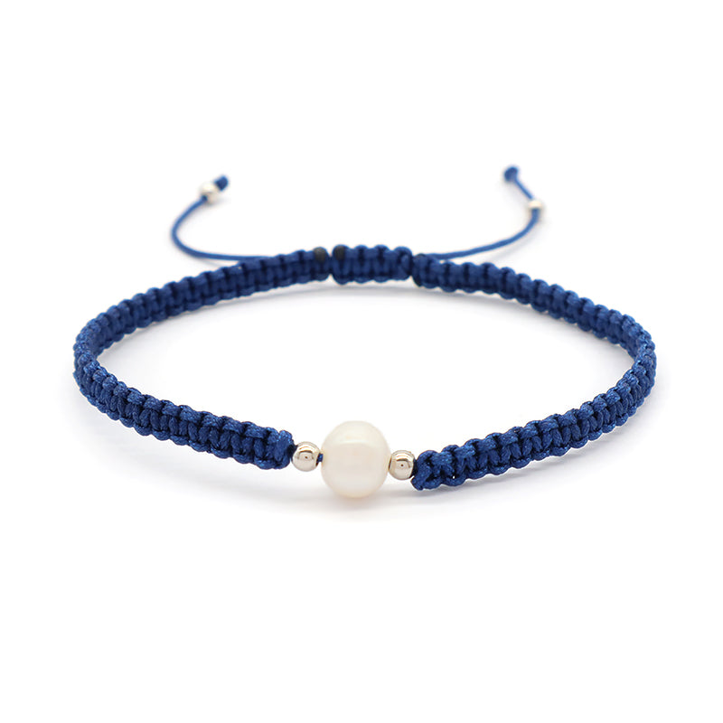 Handmade OEM Wholesale Custom Manufacture Adjustable Hand-woven Thread 925 Sterling Silver Beads Fresh Water Pearl Charms Jewelry Bangle Bracelet