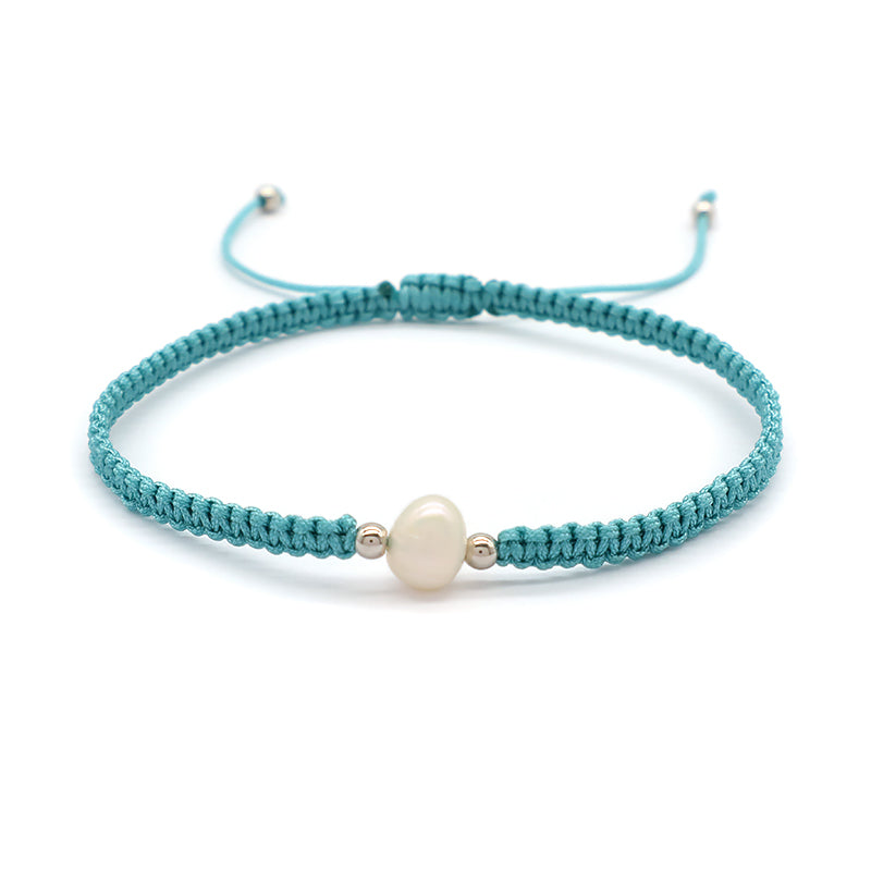 Handmade OEM Wholesale Custom Manufacture Adjustable Hand-woven Thread 925 Sterling Silver Beads Fresh Water Pearl Charms Jewelry Bangle Bracelet