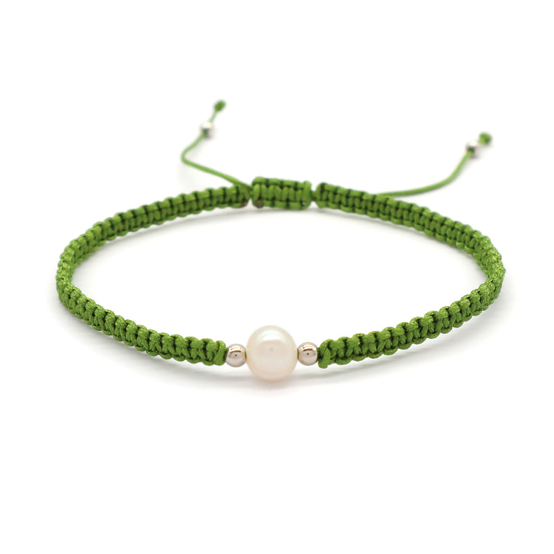 Handmade OEM Wholesale Custom Manufacture Adjustable Hand-woven Thread 925 Sterling Silver Beads Fresh Water Pearl Charms Jewelry Bangle Bracelet