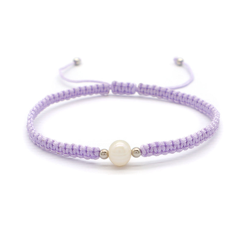 Handmade OEM Wholesale Custom Manufacture Adjustable Hand-woven Thread 925 Sterling Silver Beads Fresh Water Pearl Charms Jewelry Bangle Bracelet