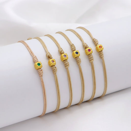 Wholesale Custom Handmade OEM Manufacture Adjustable Hand-Woven Thread Brass Charms Braided Cotton Wire Bracelet Jewelry Bangle Bracelet