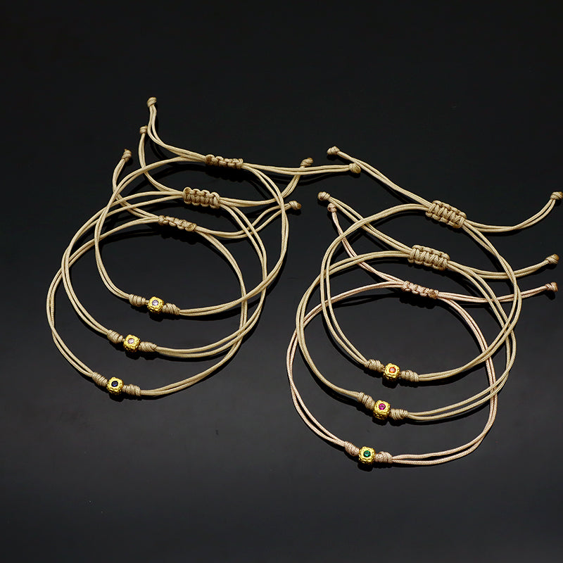 Wholesale Custom Handmade OEM Manufacture Adjustable Hand-Woven Thread Brass Charms Braided Cotton Wire Bracelet Jewelry Bangle Bracelet