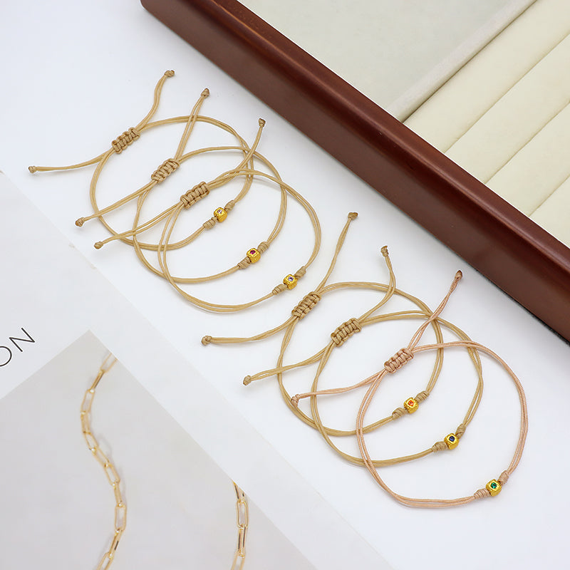 Wholesale Custom Handmade OEM Manufacture Adjustable Hand-Woven Thread Brass Charms Braided Cotton Wire Bracelet Jewelry Bangle Bracelet