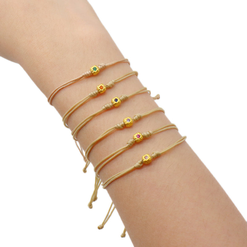 Wholesale Custom Handmade OEM Manufacture Adjustable Hand-Woven Thread Brass Charms Braided Cotton Wire Bracelet Jewelry Bangle Bracelet