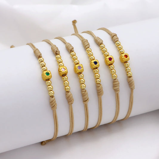 Wholesale Custom Handmade OEM Manufacture Adjustable Hand-Woven Thread Brass Charms Braided Cotton Wire Bracelet Jewelry Bangle Bracelet