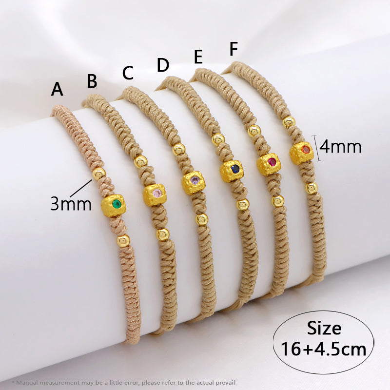 Wholesale Custom Handmade OEM Manufacture Adjustable Hand-Woven Thread Brass Charms Braided Cotton Wire Bracelet Jewelry Bangle Bracelet