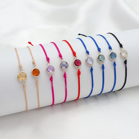 Handmade OEM Manufacture Custom Fashion Gift Braided Multicolour Rope Adjustable 925 Sterling Silver CZ Charm Bracelet For Teen Girl Women