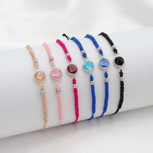 Handmade OEM Manufacture Custom Fashion Gift Braided Multicolour Rope Adjustable 925 Sterling Silver CZ Charm Bracelet For Teen Girl Women
