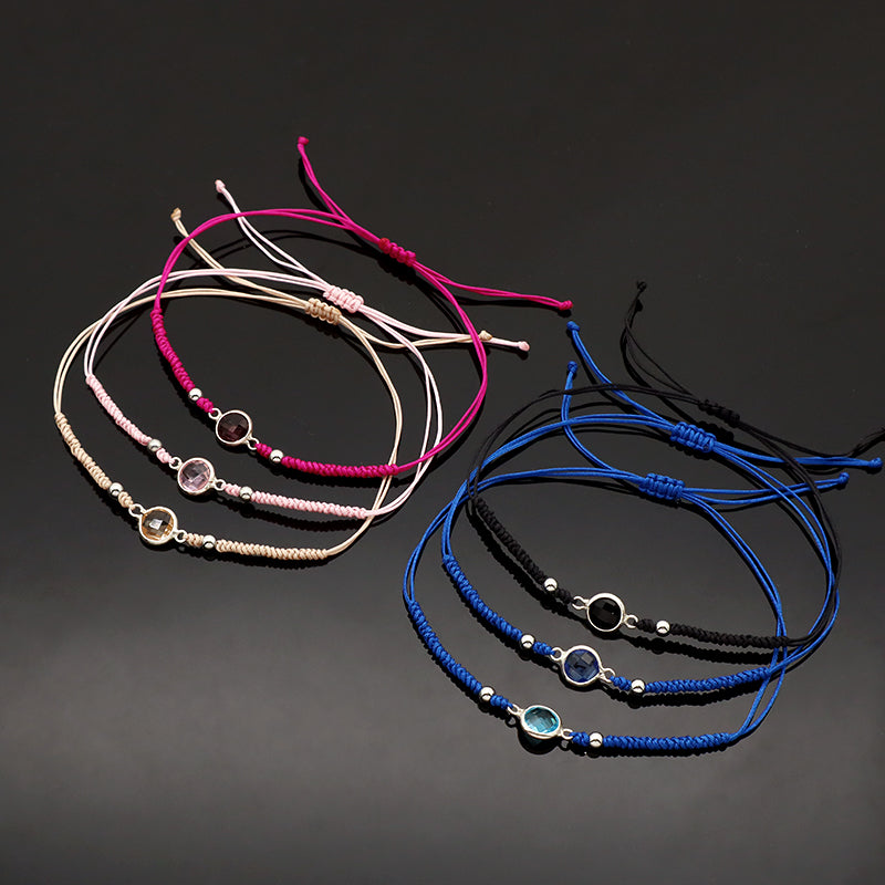 Handmade OEM Manufacture Custom Fashion Gift Braided Multicolour Rope Adjustable 925 Sterling Silver CZ Charm Bracelet For Teen Girl Women