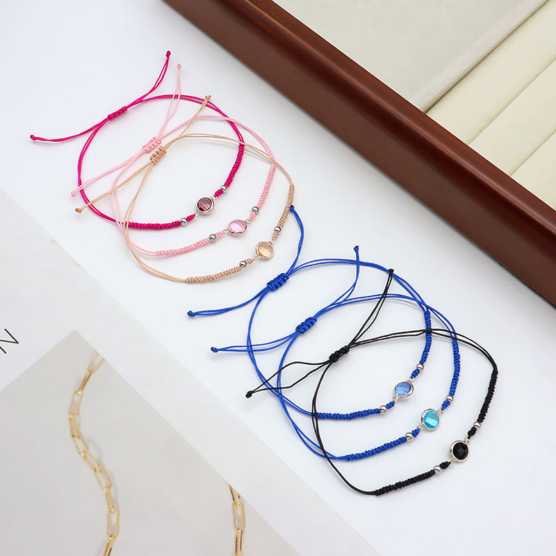 Handmade OEM Manufacture Custom Fashion Gift Braided Multicolour Rope Adjustable 925 Sterling Silver CZ Charm Bracelet For Teen Girl Women