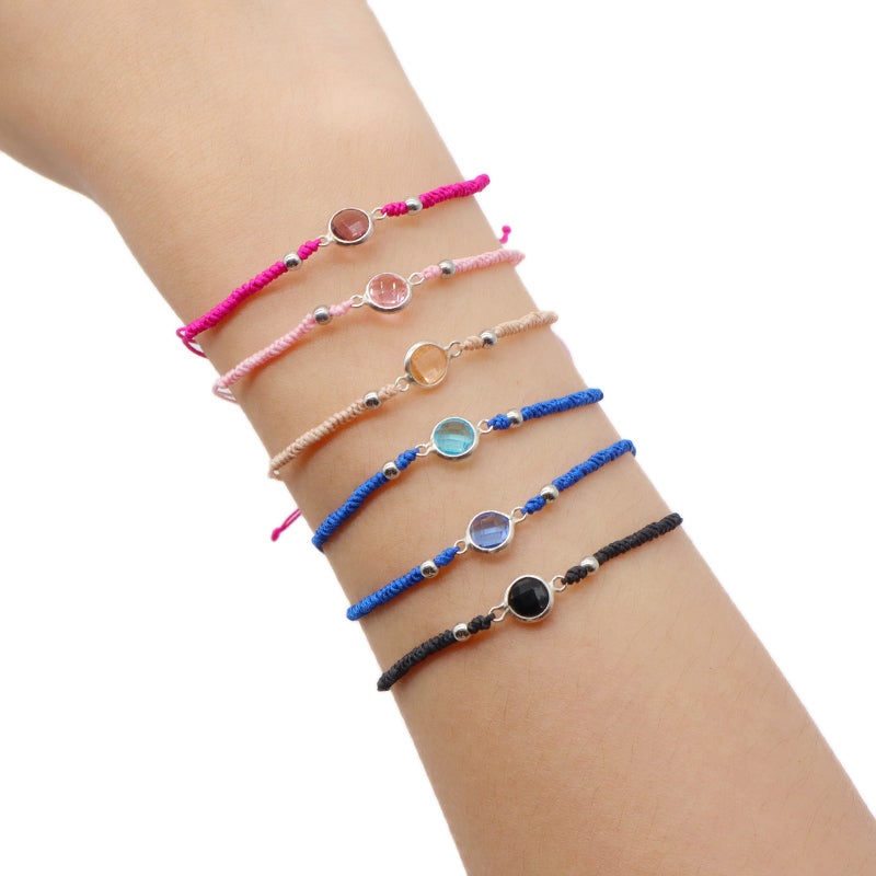Handmade OEM Manufacture Custom Fashion Gift Braided Multicolour Rope Adjustable 925 Sterling Silver CZ Charm Bracelet For Teen Girl Women