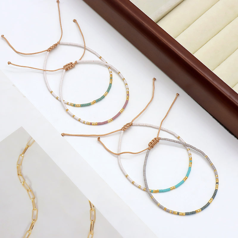Custom Handmade China Factory Trendy Women Jewelry Manufacture Adjustable Braided Woven Macrame Miyuki Beads Bracelet For Gift