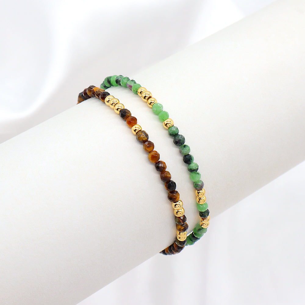 Custom Gemstone Silver Gold Plated 3mm Natural Stone Beads Elastic Handmade Bracelet