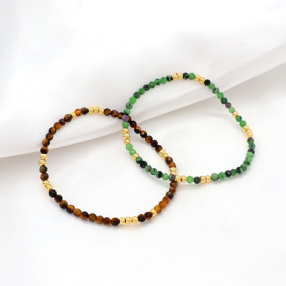 Custom Gemstone Silver Gold Plated 3mm Natural Stone Beads Elastic Handmade Bracelet