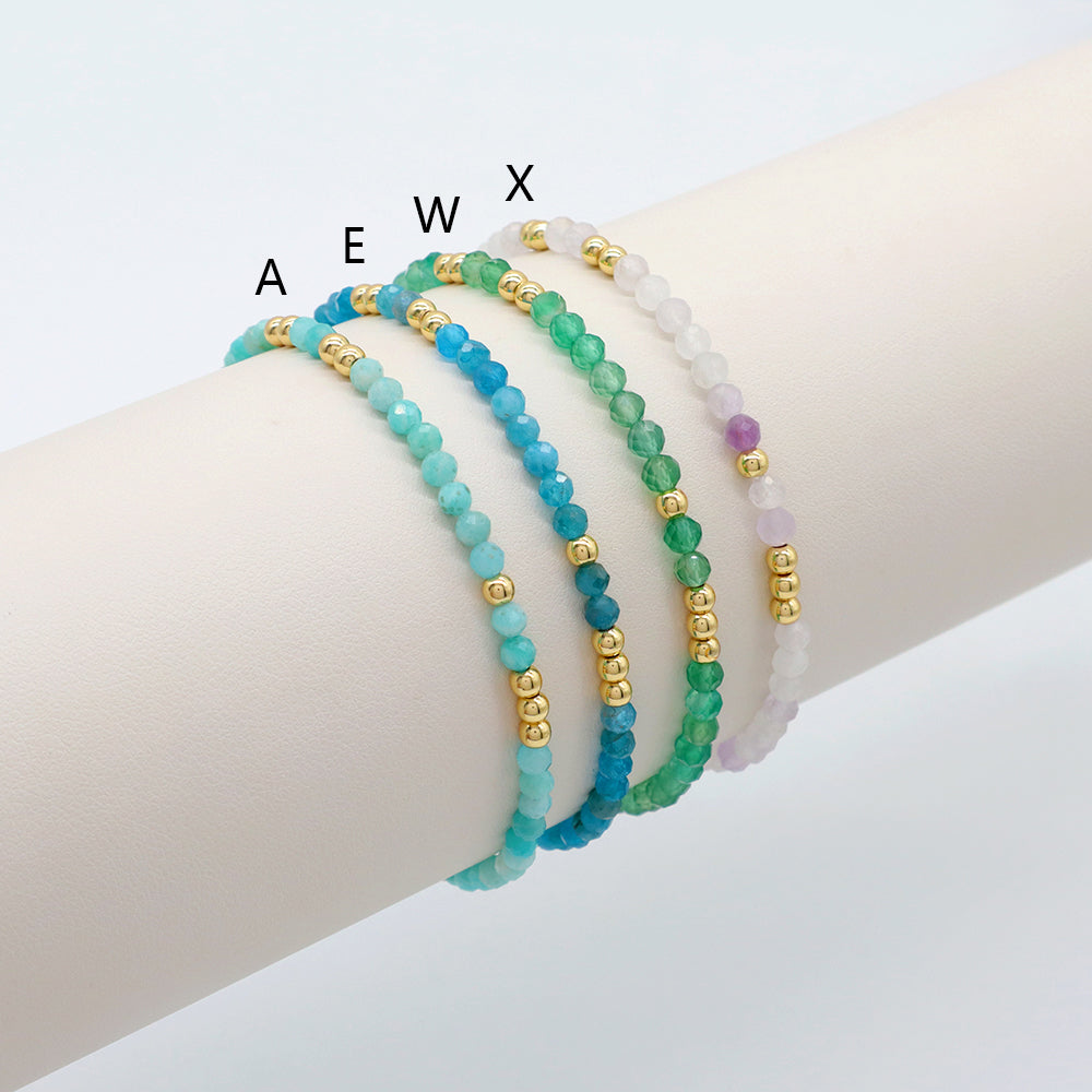 Custom Gemstone Silver Gold Plated 3mm Natural Stone Beads Elastic Handmade Bracelet