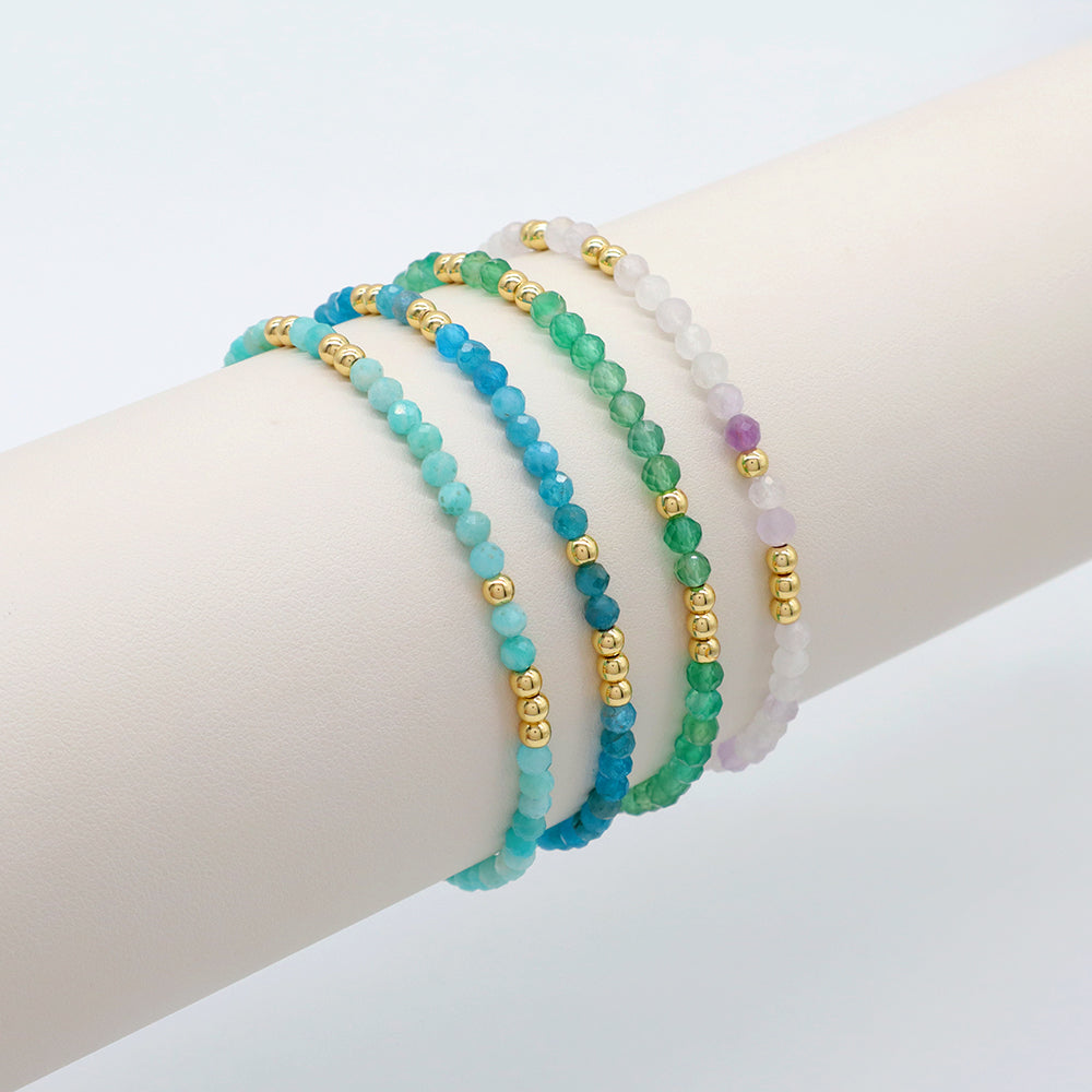 Custom Gemstone Silver Gold Plated 3mm Natural Stone Beads Elastic Handmade Bracelet