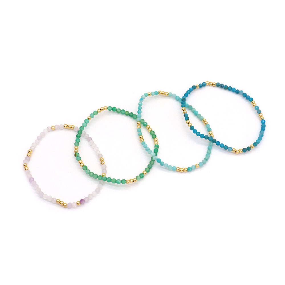 Custom Gemstone Silver Gold Plated 3mm Natural Stone Beads Elastic Handmade Bracelet