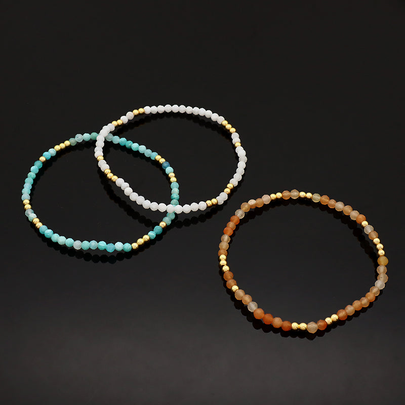 Custom Gemstone Silver Gold Plated 3mm Natural Stone Beads Elastic Handmade Bracelet