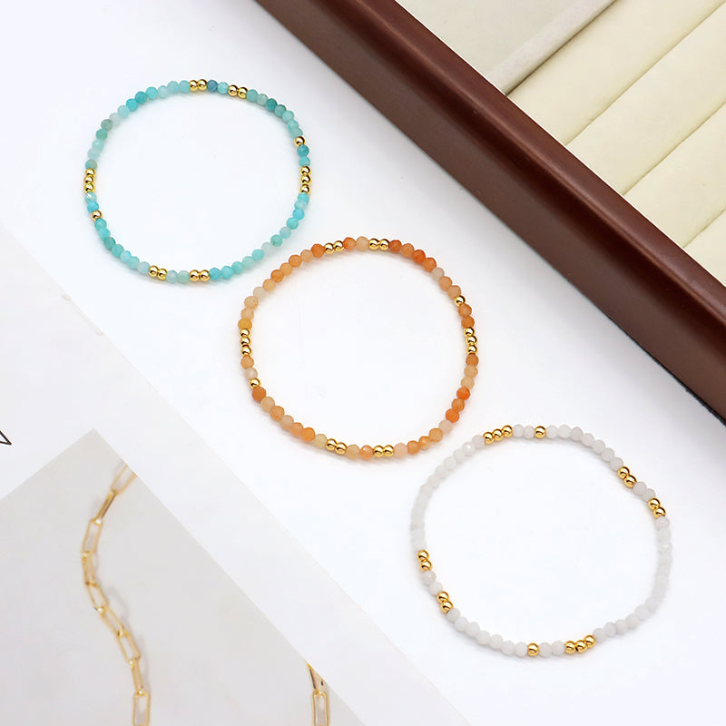 Custom Gemstone Silver Gold Plated 3mm Natural Stone Beads Elastic Handmade Bracelet