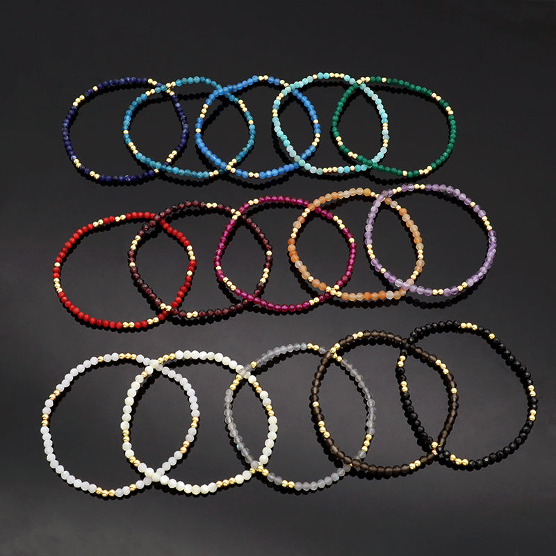 Custom Gemstone Silver Gold Plated 3mm Natural Stone Beads Elastic Handmade Bracelet