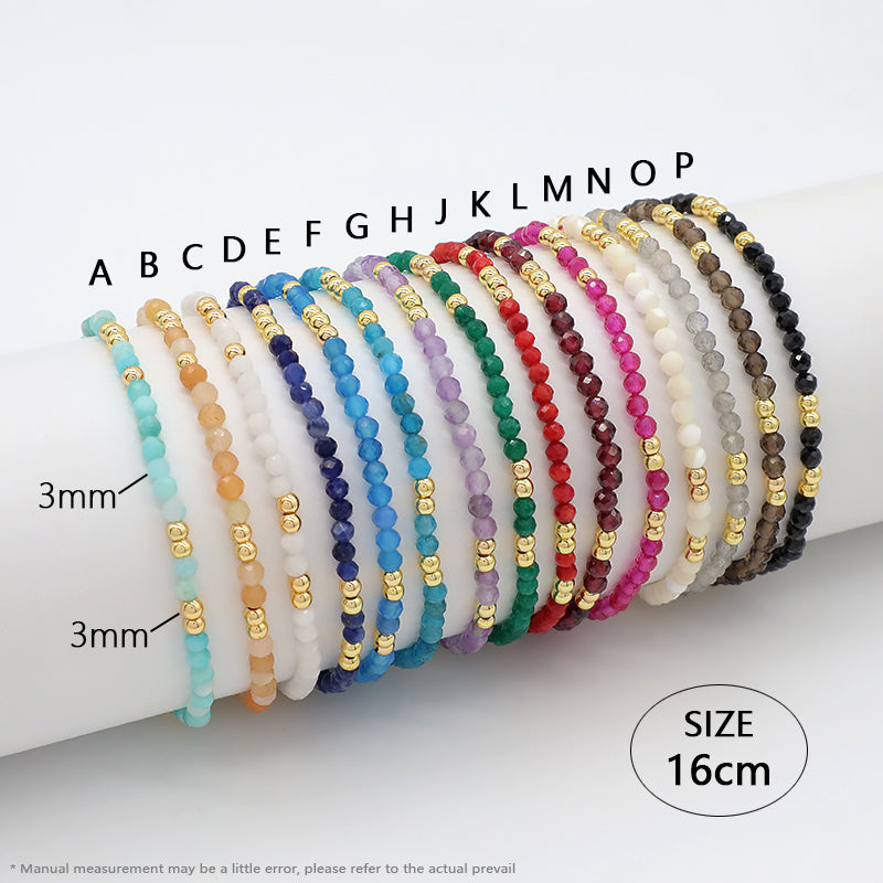 Custom Gemstone Silver Gold Plated 3mm Natural Stone Beads Elastic Handmade Bracelet