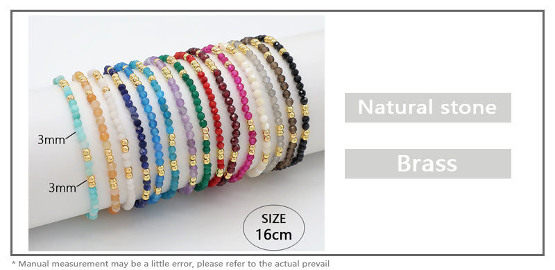 Custom Gemstone Silver Gold Plated 3mm Natural Stone Beads Elastic Handmade Bracelet