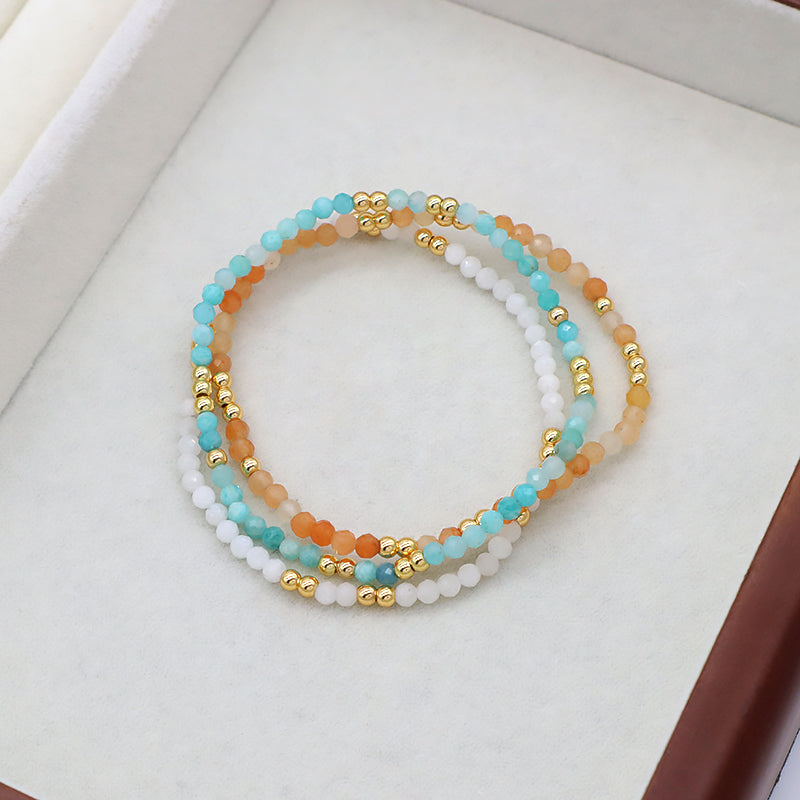 Custom Gemstone Silver Gold Plated 3mm Natural Stone Beads Elastic Handmade Bracelet