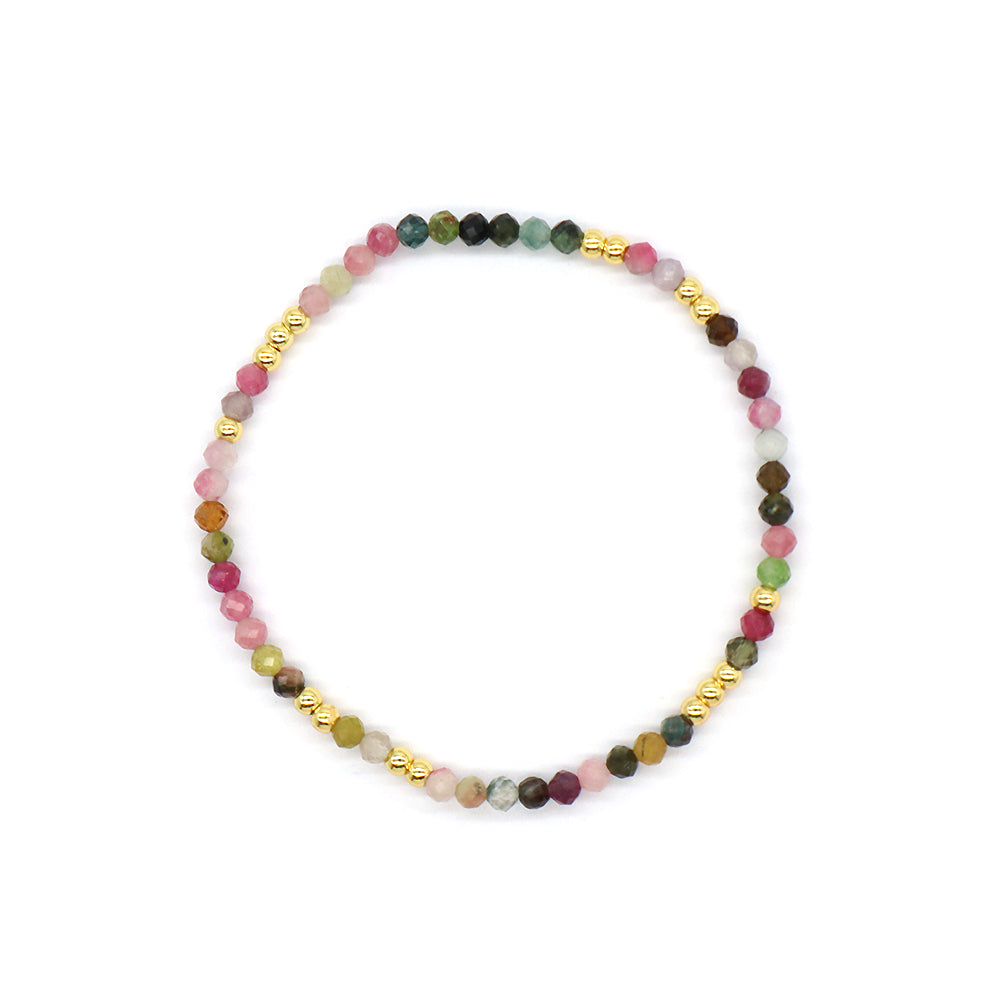 Custom Gemstone Silver Gold Plated 3mm Natural Stone Beads Elastic Handmade Bracelet