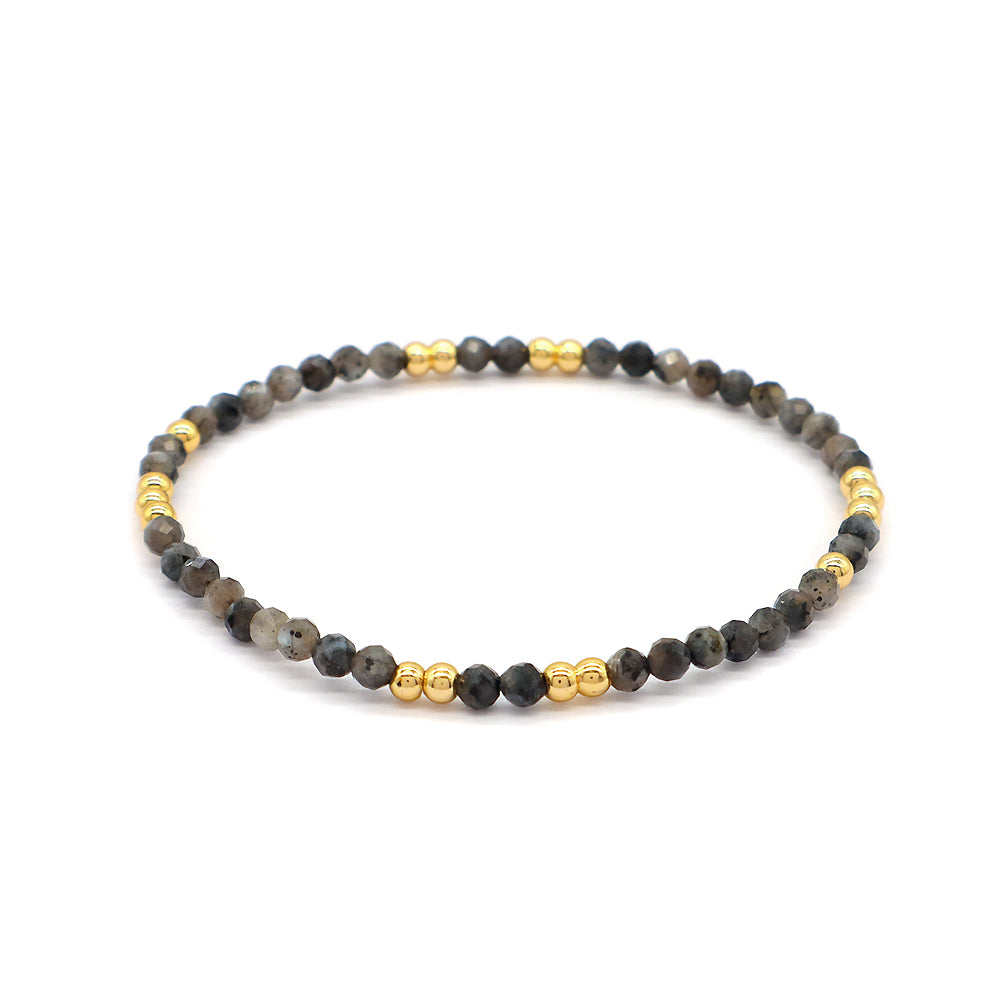 Custom Gemstone Silver Gold Plated 3mm Natural Stone Beads Elastic Handmade Bracelet