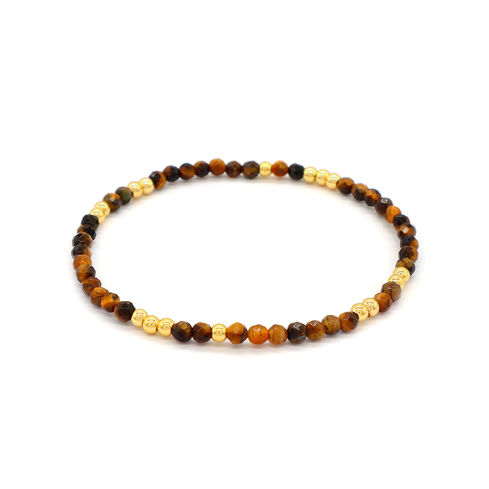 Custom Gemstone Silver Gold Plated 3mm Natural Stone Beads Elastic Handmade Bracelet