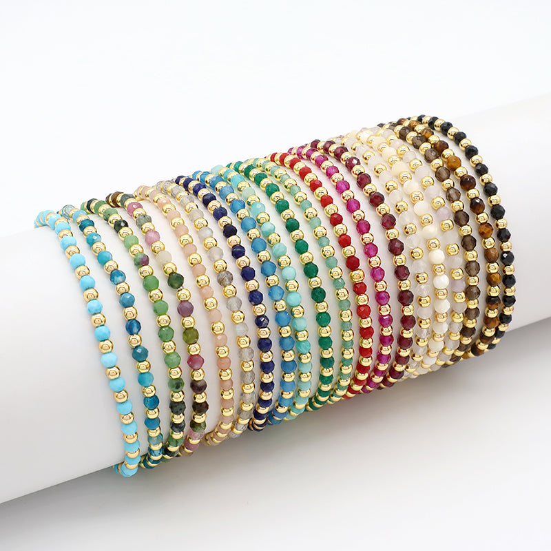 Natural Stone Beads With Gold Plated 925 Sterling Silver Brass Beads Bracelet