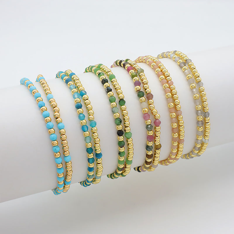 Natural Stone Beads With Gold Plated 925 Sterling Silver Brass Beads Bracelet