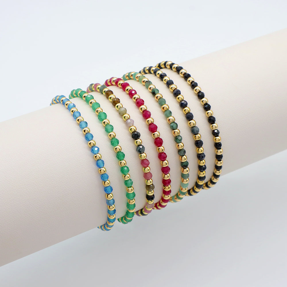 Natural Stone Beads With Gold Plated 925 Sterling Silver Brass Beads Bracelet