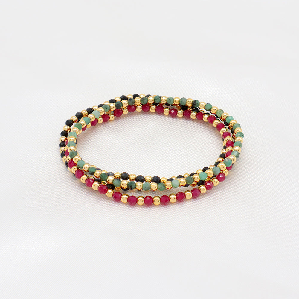 Natural Stone Beads With Gold Plated 925 Sterling Silver Brass Beads Bracelet