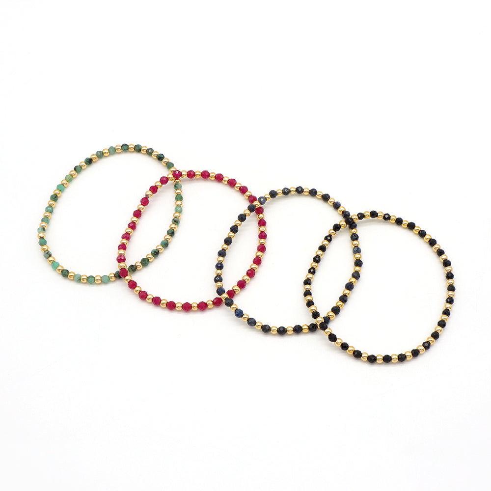 Natural Stone Beads With Gold Plated 925 Sterling Silver Brass Beads Bracelet