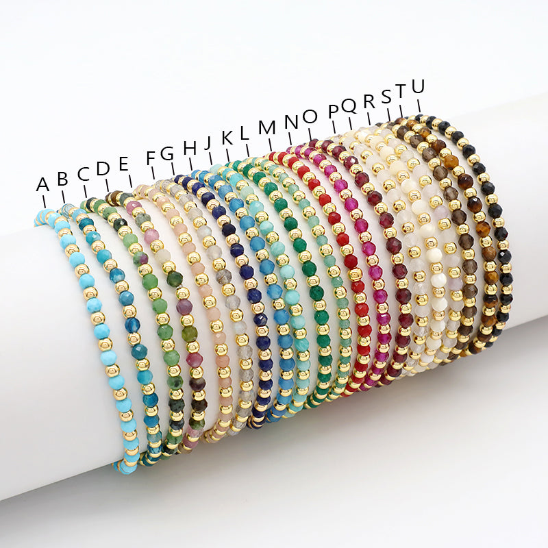 Natural Stone Beads With Gold Plated 925 Sterling Silver Brass Beads Bracelet